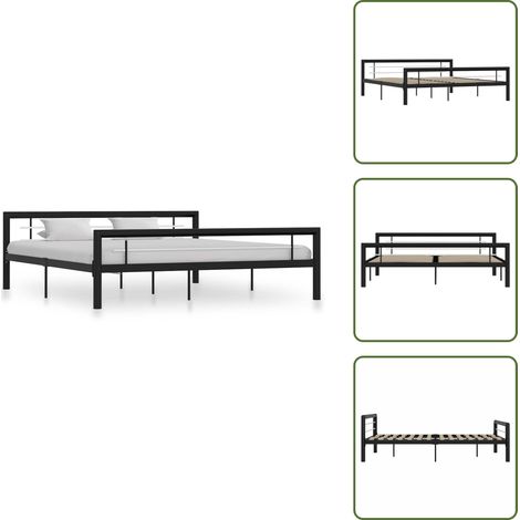 Cadre de lit sans matelas noir et blanc métal 180x200 cm - Cadre De Lit - Lit Double - Lit Metal - Literie - Meuble Chambre (1/5)