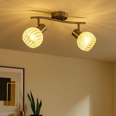 Lampada da soffitto argento Lampada da camera da letto in vetro 2 fiamme Faretto da soffitto regolabile, metallo, 2x prese E27, LxLxH 36x19x19,2 cm