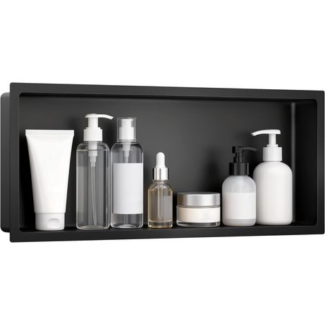 Niche de Douche Encastrable Noire en Acier Inoxydable 304, 79×33 cm, Étagère Murale Salle de Bain Moderne Étanche, Résistante à la Rouille, pour Stockage Savon Shampooing (1/4)