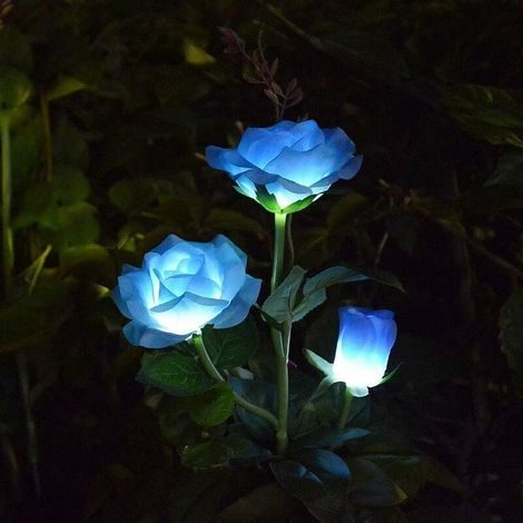 Lumiere Solaire Exterieur,Lampe Solaire De Jardin,Lumières De Fleurs,Lampe De Paysage De Jardin Imperméable,Simulation Solaire à LED Fleur De La Fleur Rose,Lampe De Pelouse Extérieure  (Bleu 1pièces)