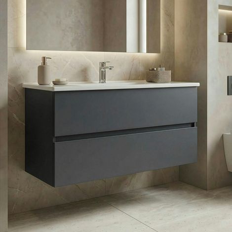 Meuble vasque suspendu 121 cm anthracite 2 tiroirs OCEA (1/5)