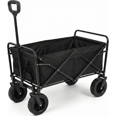 Carrello grande Pieghevole Multiuso da Giardino e Spiaggia Portata 100kg 4 ruote  Struttura richiudibile in Acciaio e Tessuto Oxford Nero Ideale per Trasporto e Tempo Libero carriola cm 58x 90x122