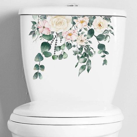 autocollant De Toilette Tropical Greenery Flower Leaf Bathroom Home Decor Wall Stickers Autocollant De Toilette Auto-adhsif 1 (1/4)