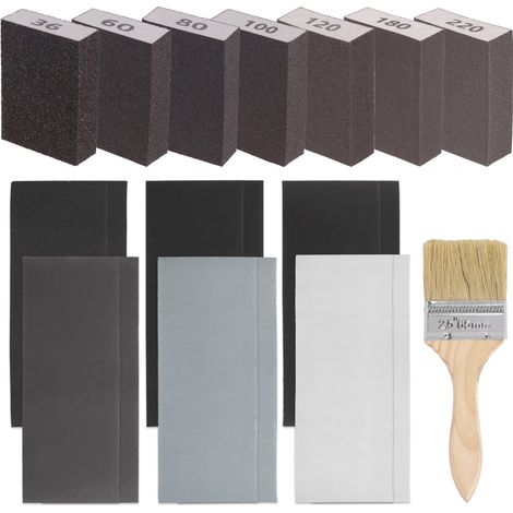 Kit de 20 éponges de ponçage comprenant 7 pièces de 36-220 grain éponges de ponçage blanches de grain grossier moyen fin, 12 pièces de papier de verre 240-5000 grain et 1 pinceau (1/5)