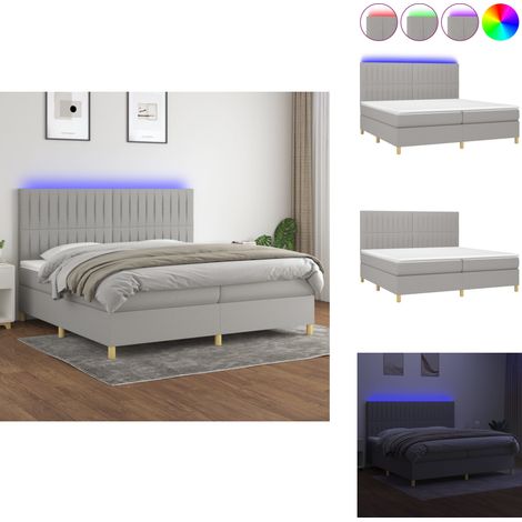 Sommier à lattes de lit matelas et LED Gris clair 200x200 cm - Sommier Tapissier - Lit Plateforme - Lit Avec Led - Matelas À Ressorts Ensachés - Têted Lit Ajustable (1/5)