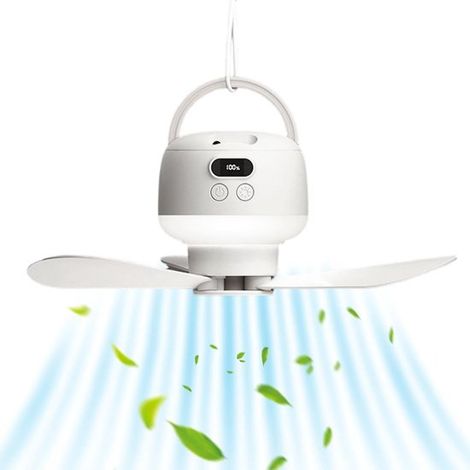 Ventilateur de plafond rechargeable pour tente - avec 5 vitesses - lumière LED - télécommande et minuterie idéal pour le camping (1/5)