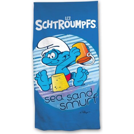 serviette de plage Schtroumpfs à lunette à la plage 70x140cm (1/4)