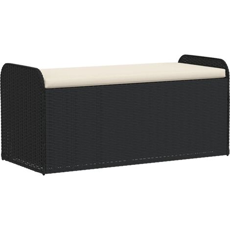 Storage Bench with Cushion Black 115x51x52 cm Poly Rattan vidaXL