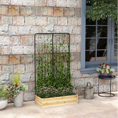 Hochbeet mit Spalier Pflanzkasten 80x38x145 cm Holz OKMYHOME (1/5)