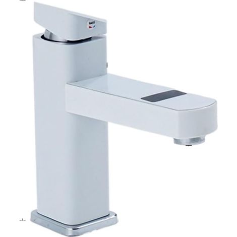 Robinet de lavabo, inox, blanc, LED, 2 trous, pour toilettes (1/5)