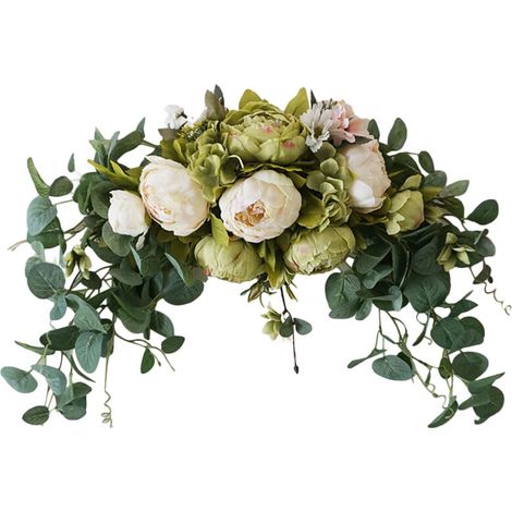 Guirlande de Fleurs Artificielles, Fausses Fleurs Florales Vignes Mur Verdure Guirlande pour Accrocher la Décoration de Porte Mariage Cérémonie Toile de Fond Arc Table (White) (1/5)