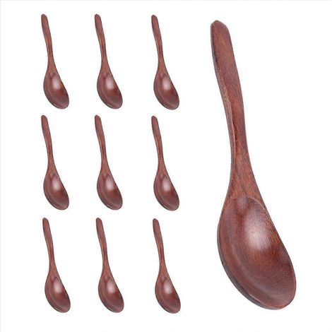 Cuillères en bois, lot de 10 pièces pour soupe, taille 7,3 pouces, ustensiles naturels en bois (1/5)