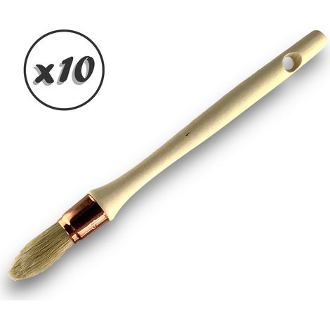 Lot de 10 pinceaux de pouce à rechampir Brosse ronde en soie blanche Ø 19 mm Idéal peinture rénovation volets moulures plinthes angles persiennes Manche bois brut Kibros 371D190x10