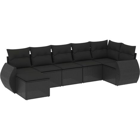 Set Divani da Giardino con Cuscini 7pz Nero Polyrattan vidaXL (1/3)