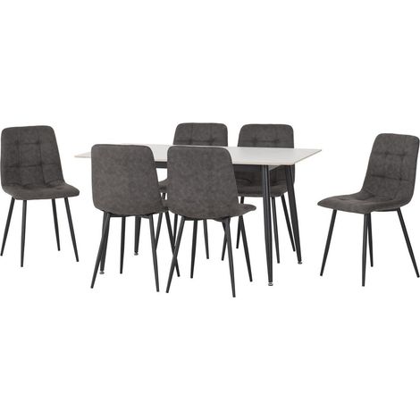 Fenton Dining Set (X6 Chairs) - L80 x W140 x H76 cm - White/Dark Grey