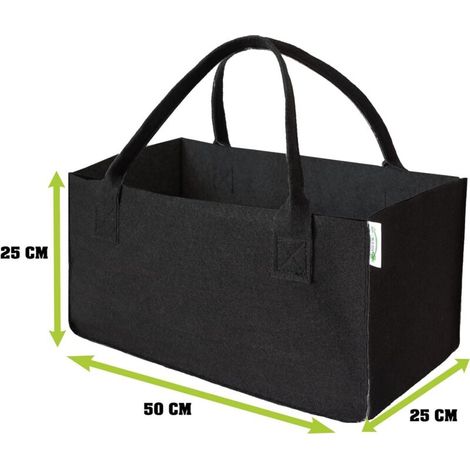 Set mit 2 schwarzen Filztaschen für Lebensmittel, Kaminholz, Zeitungskorb (schwarz)  FLITI