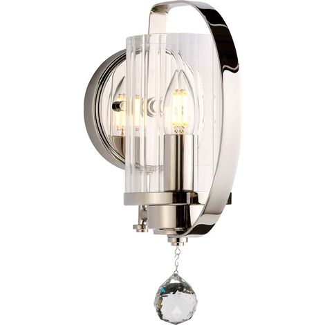 Wandlampe Leuchte Stahl Nickel H 30,3 cm Flurleuchte 1 Flammig Kristalldekor (1/5)
