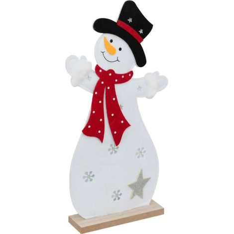 Paris Prix - Bonhomme De Neige Feutrine led 37cm Blanc (1/3)