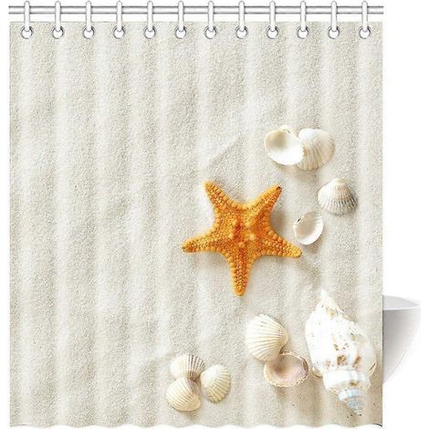 Rideau de douche orange à motif étoiles de mer, beige plage, haute qualité, salle de bain, 120 x 180 cm (1/4)