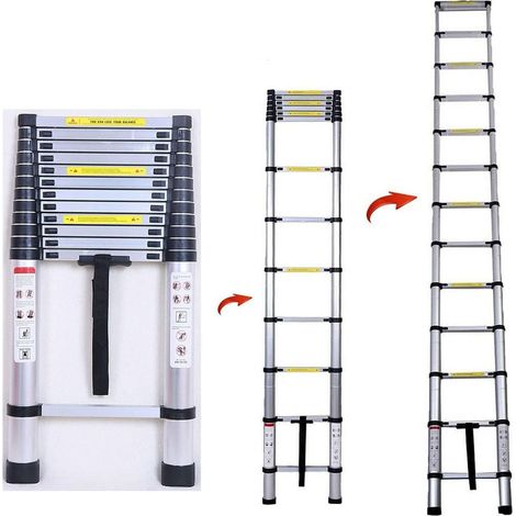 16.5ft Échelle télescopique télescopique en aluminium de 5 m - Échelle coulissante extensible - Escabeau extensible - Échelle de grenier - Charge maximale : 150 kg (1/5)