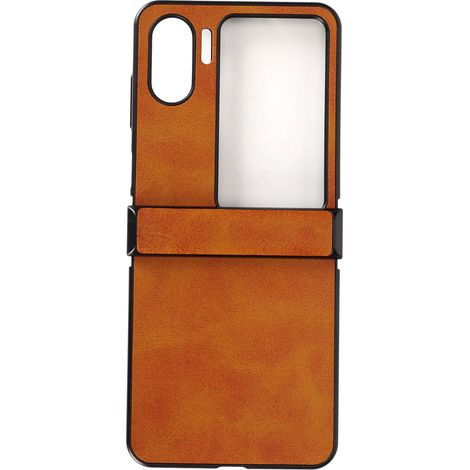 Étui pliable bicolore en cuir de vachette texturé pour OPPO Find N2 Flip (marron) (1/5)