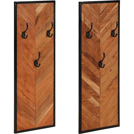 Wandgarderobe 2 Stk. 35x1x90 cm Massivholz Akazie