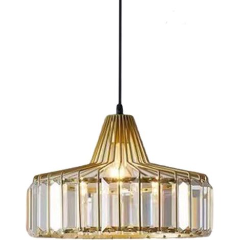 Suspendu en Cristal Moderne Hauteur Réglable Lampe Suspension en Métal et Verre Douille E27 Compatible Ampoules Dimmables pour Cuisine Salle à Manger Chambre (Doré, 32cm) (1/5)