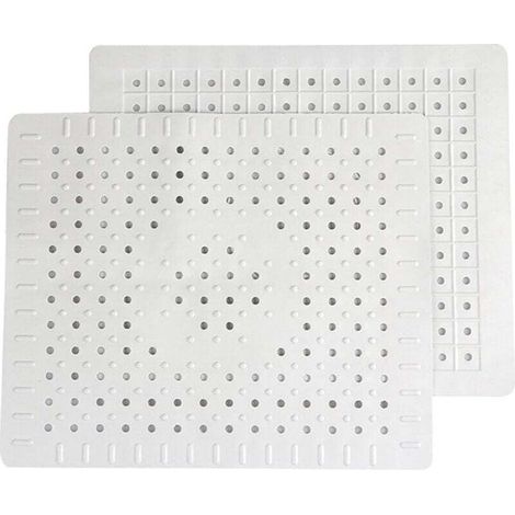 Lot de 2 tapis de drainage pour évier de cuisine en caoutchouc blanc avec trou de drainage (1/4)