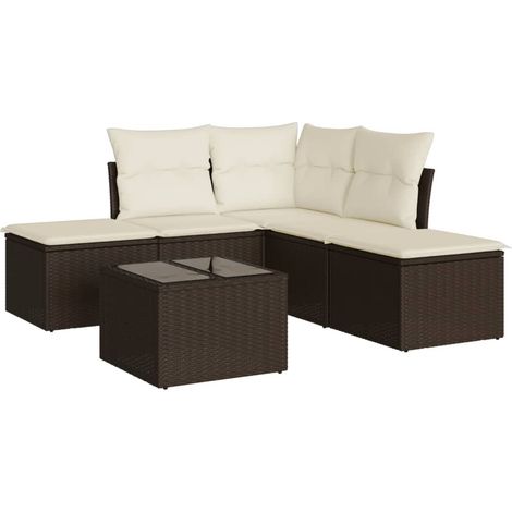 Maison Exclusive - Set Divano da Giardino 6 pz con Cuscini Marrone in Polyrattan (1/3)