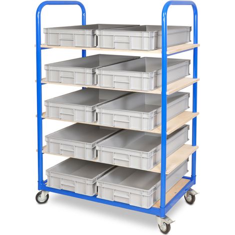 BRB Etagenwagen mit 5 Ebenen, BxTxH 1050x500x1450 mm, bestückt mit 10 Euroboxen BxTxH 600x400x120 mm (grau) (1/2)