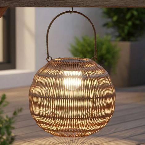 Solar Kugel für Außen in Flechtoptik mit LED Glühbirne - 27 cm - Garten Kugelleuchte mit Bügel zum Hängen warm weiß beleuchtet