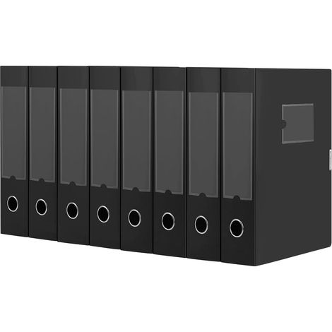 Lot de 8 boîtes de classement A4 en plastique avec couvercle，dos de 75 mm ，boîte de rangement pour bureau, dortoir et maison-Noir