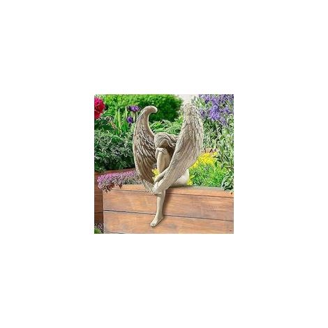 Ornamenti angelo da giardino, scultura angelo decorativa, angelo alato, statua da giardino 3D, fata seduta, ornamenti artistici, scultura fata seduta - Crezuo