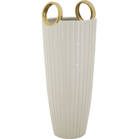 Vaso Shopping in ceramica bianca con manici dorati 18x45 cm