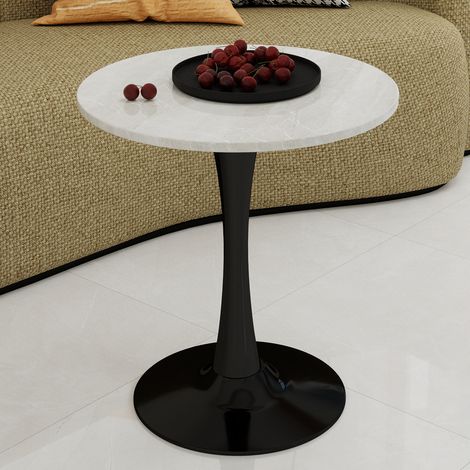 Table basse ronde 70 x 70 x 72 cm, blanc et noir, en marbre artificiel HAVRYA (1/5)