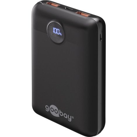 goobay – Batería Externa con 20000 mAh, Powerbank compacta con 3 Puertos (2X USB-A y 1x USB-C), Cargador portátil pequeño móvil para Cargar Apple iPhone, Samsung Galaxy, Xiaomi etc., Negro, 65869