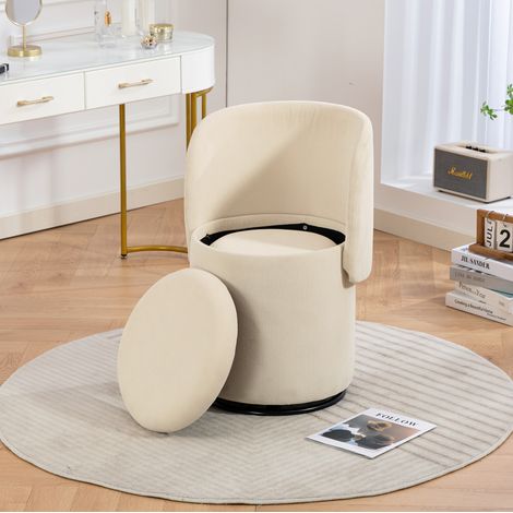 Poltrona girevole con vano contenitore in velluto a coste beige, H 75 cm DESVIAE (1/5)