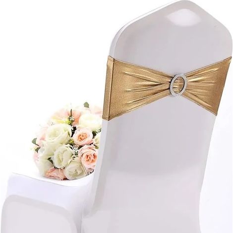 Nœuds de Chaise Extensible - Or - 90% Polyester - 10% Spandex - 15x35 cm - 10pcs (1/4)