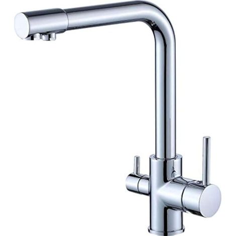 Dreiwege-Küchenarmatur in Silber, Hochdruck-Durchgangsarmatur, Mischbatterie, 360° schwenkbar (1/4)