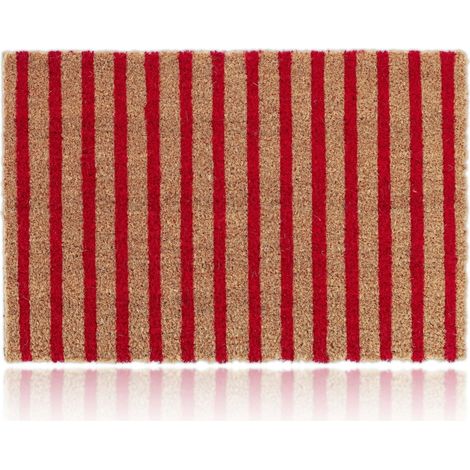 Relaxdays Fußmatte Kokos, Vorleger natur-rot gestreift, 40x60, Türmatte für innen & außen, rutschfest, wetterfest, natur (1/5)