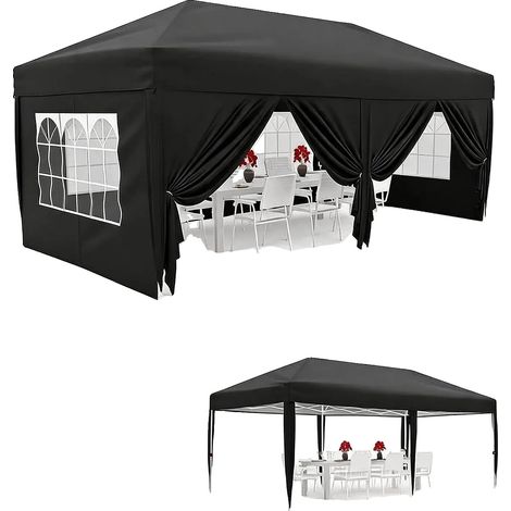Tente Canopy, Imperméable, Hauteur Ajustable, Noir (1/2)