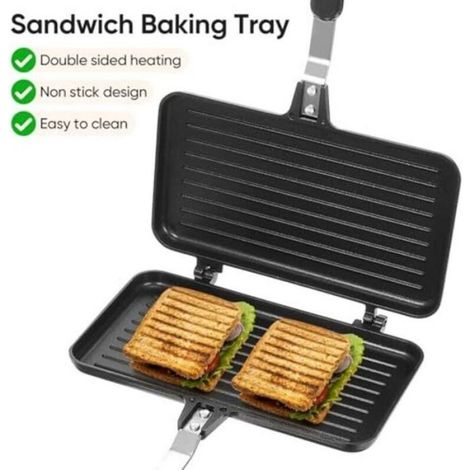 Appareil à sandwichs camping - Aluminium antiadhésif Rotation double face - Camping et cuisine - Noir pliable (1/5)