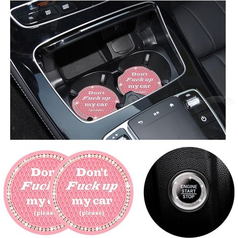 Juego de 2 posavasos para coche con diamantes de imitación, botón de encendido/apagado, inserciones de goma suave con patrón de diamante de cristal de 7 cm, accesorios universales antideslizantes para