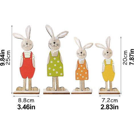 Lapin de Pâques Décor de Table en Bois Mignon Figurine Ornement pour Maison Jardin (1/3)