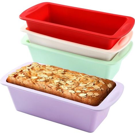 Moldes de silicona para pan de 4 piezas: moldes para pasteles resistentes al calor y flexibles, aptos para horno y freidora de aire. (1/5)