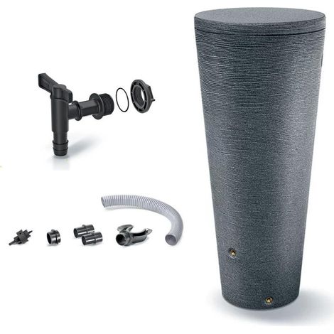 Pack Récupérateur d'eau Tubo 320L effet granit avec jardinière intégrée avec robinet et kit de raccordement