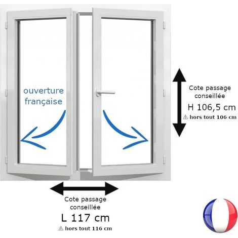 Fenêtre PVC blanc 2 vantaux hors tout H 106 x L 116 cm ouverture française pour pose rénovation (1/5)