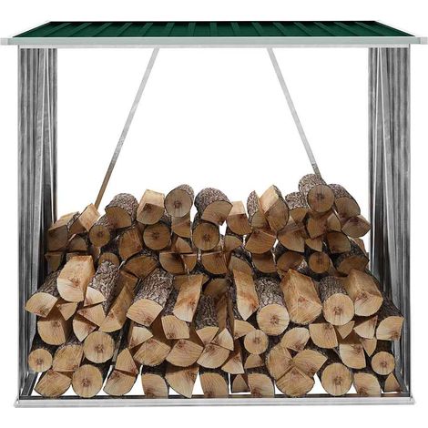 vidaXL Casetilla para leña acero galvanizado verde 163x83x154 cm (1/5)