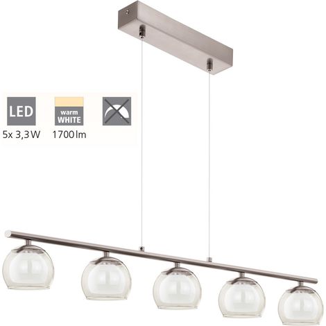 Lampadario A Sospensione Minimal Romagnese Acciaio Nichel Vetro 5 Luci Led 3,3W (1/5)