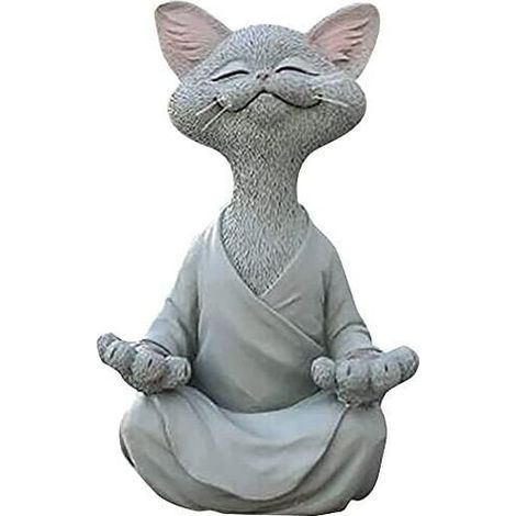 Figurine de chat, chat heureux pour la méditation et le yoga, chat zen en position détendue, sculpture pour la maison, l'extérieur et le jardin, cadeau pour les amoureux des chats (1/5)